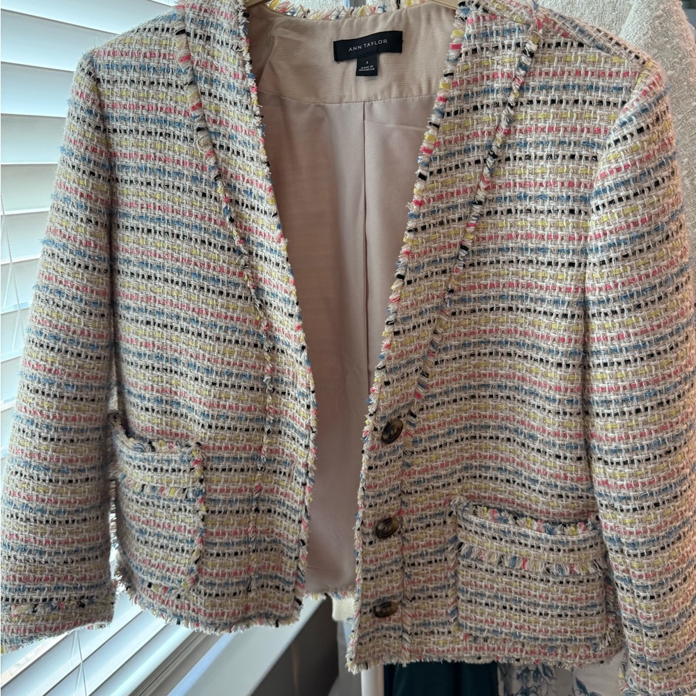 Ann Taylor Cream Tweed Blazer